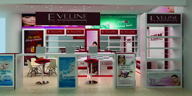Thiết kế, thi công shop mỹ phẩm hãng EVELINE tại Royal City