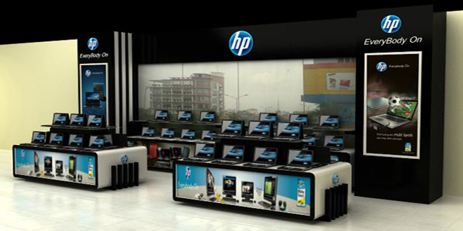 Thiết kế, thi công tủ đảo trưng bày Laptop Hãng HP tại Siêu Thị Máy tính Hoàng Cường Tp. Hải Phòng