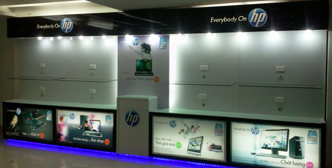 Thiết kế, thi công tủ đảo trưng bày Laptop Hãng HP tại Công ty CPN Tp. Hải Dương