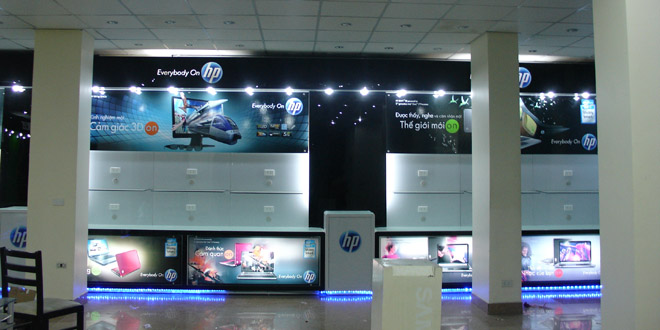 Thiết kế, thi công tủ đảo trưng bày Laptop Hãng HP tại Siêu thị Điện máy CPN Tp. Hải Phòng