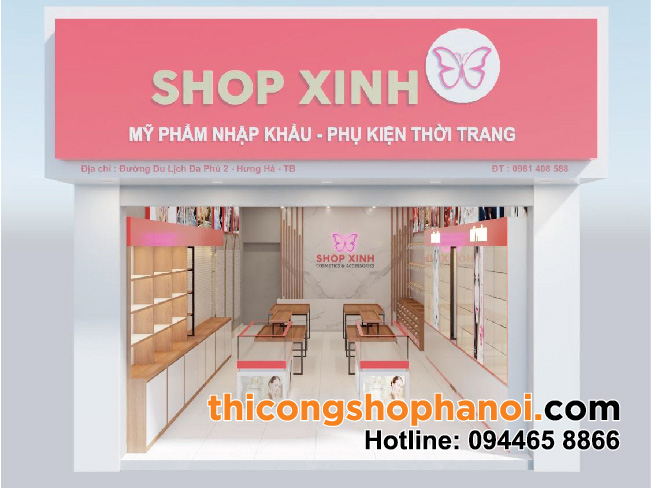 Thiết kế và thi công shop mỹ phẩm,  thời trang, túi xách và  phụ kiện tại  Thái Bình